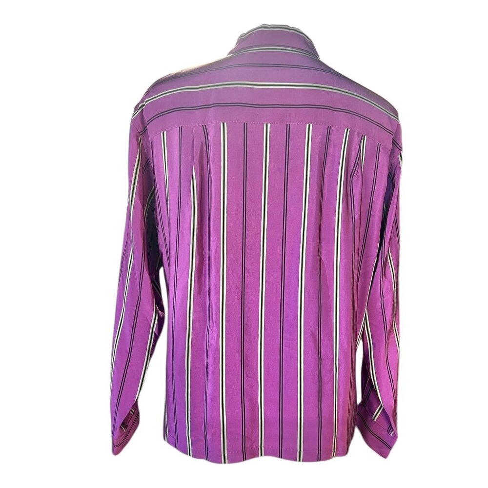 Austin Reed Womens size 14 Petite Shirt Silk Purple Striped Long Sleeve 1990s - Picture 6 of 12